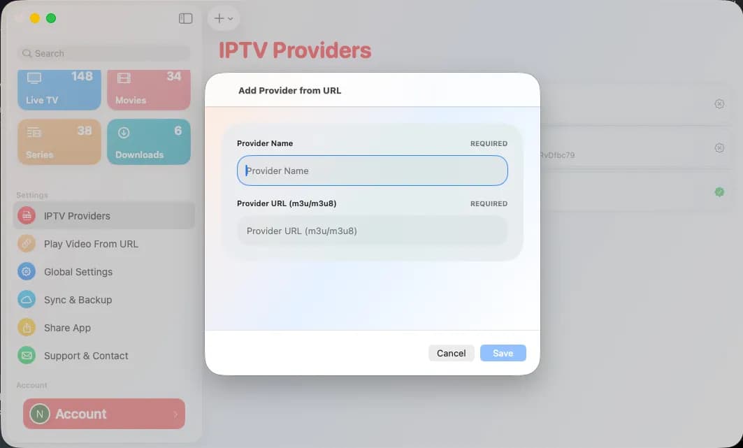 Add M3U Playlist or Xtream Credentials in 1IPTV
