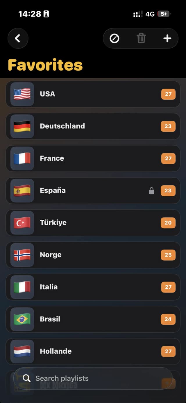 Playlist normal view with lock indicator