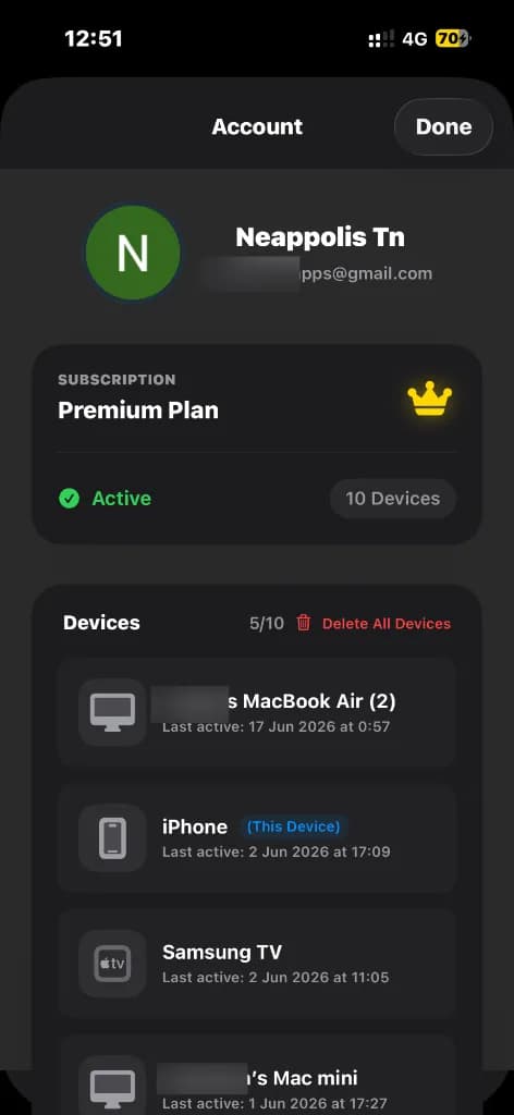 1IPTV Account Devices List